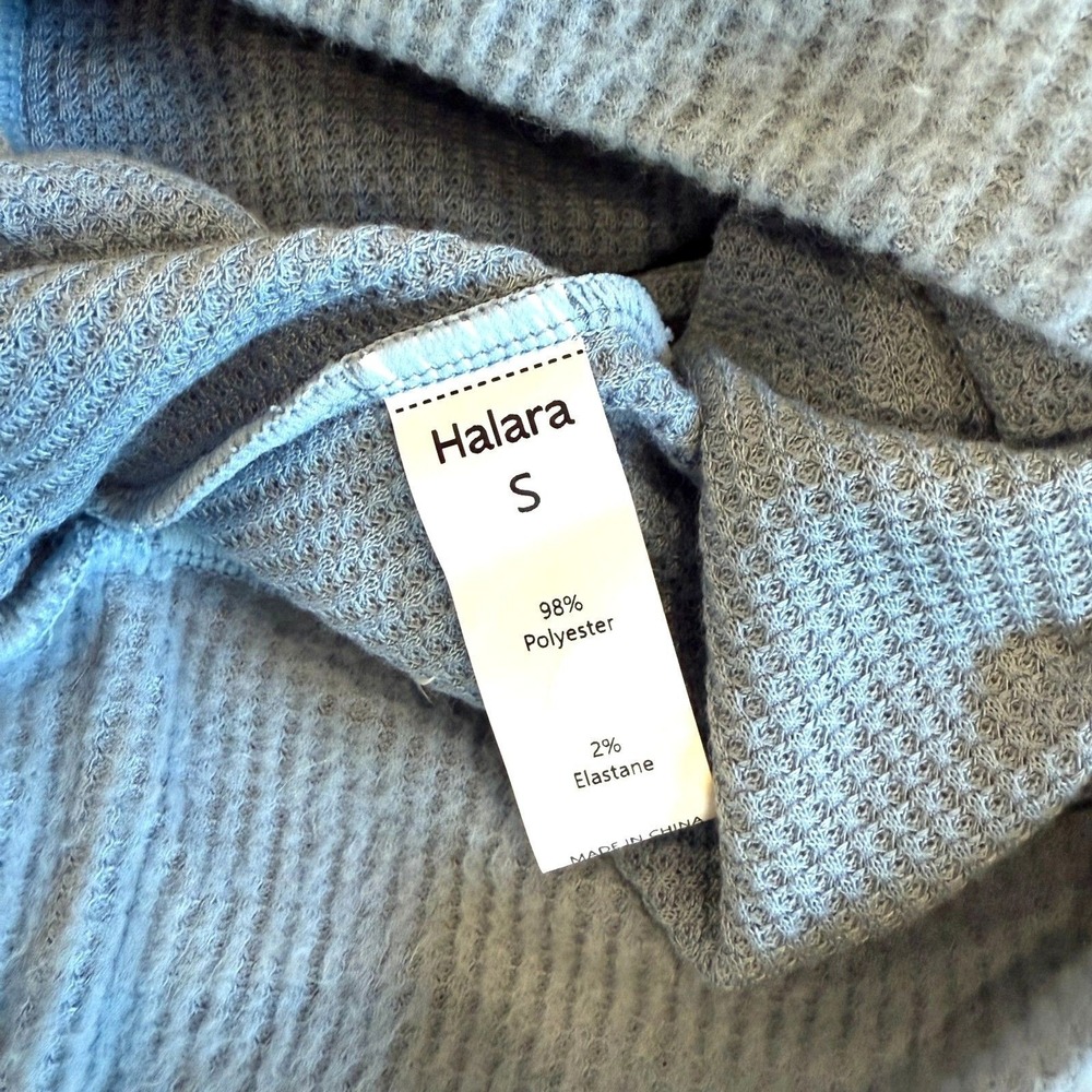 HALARA Womens Small Cowl Neck Blue Waffle Knit Drawstring Sweater - Picture 9 of 10
